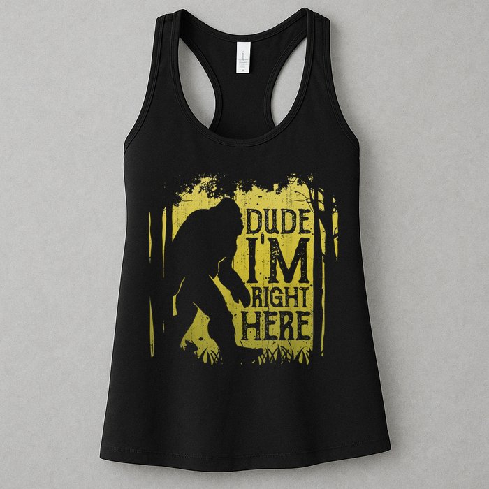 Bigfoot Sasquatch Dude I'm Right Here Funny Men Vintage Womens Tank Top