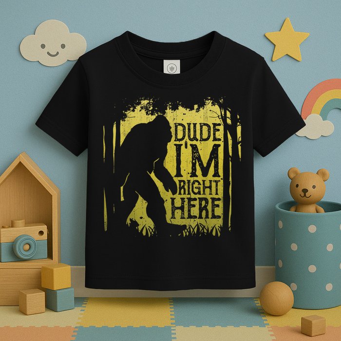 Bigfoot Sasquatch Dude I'm Right Here Funny Men Vintage Toddler T-Shirt
