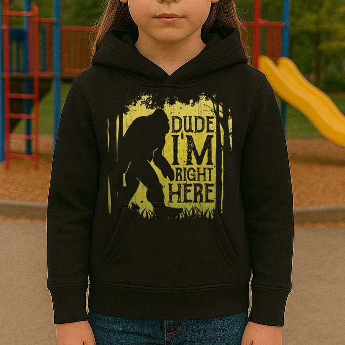 Bigfoot Sasquatch Dude I'm Right Here Funny Men Vintage Kids Hoodie