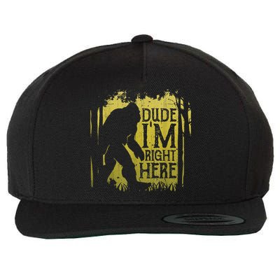 Bigfoot Sasquatch Dude I'm Right Here Funny Men Vintage Wool Snapback Cap