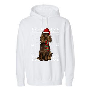 Boykin Spaniel Dog Santa Hat Xmas Ugly Christmas Gift Garment-Dyed Fleece Hoodie