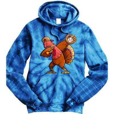 Baseball Softball Dabbing Turkey Thanksgiving Day Gift Tie Dye Hoodie