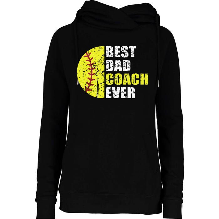 Best Softball Dad Coach Ever Retro Father Softball Coach Dad Womens Funnel Neck Pullover Hood