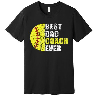 Best Softball Dad Coach Ever Retro Father Softball Coach Dad Premium T-Shirt