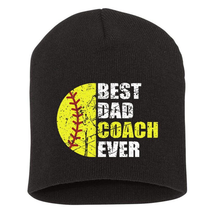 Best Softball Dad Coach Ever Retro Father Softball Coach Dad Short Acrylic Beanie