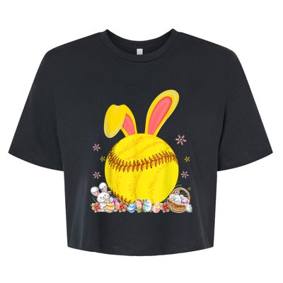 Bunny Softball Easter Eggs Softball Player Easter Day Bella+Canvas Jersey Crop Tee