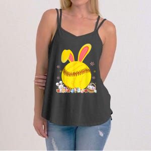 Bunny Softball Easter Eggs Softball Player Easter Day Women's Strappy Tank