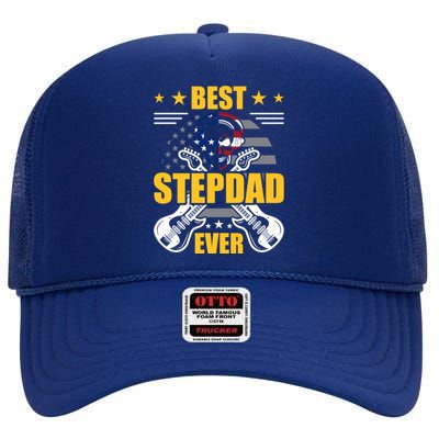 Best Stepdad Ever Guitarist Guitar Lover Stepdad Gift High Crown Mesh Back Trucker Hat