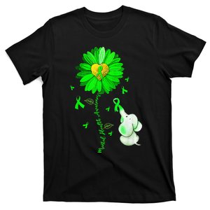 Blue Sunflower Elephant Spread Mental Health Awareness Month T-Shirt