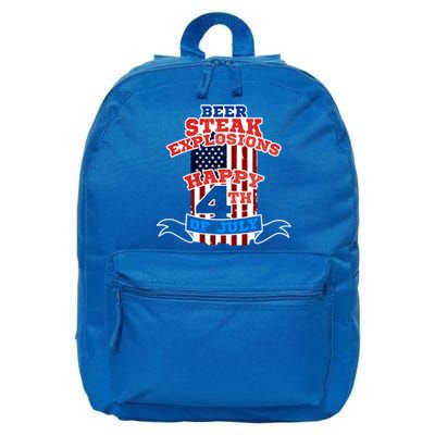 Beer Steak Explosions Happy 4th Of July Patriotic Day Gift 16 in Basic Backpack