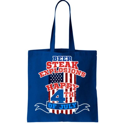 Beer Steak Explosions Happy 4th Of July Patriotic Day Gift Tote Bag