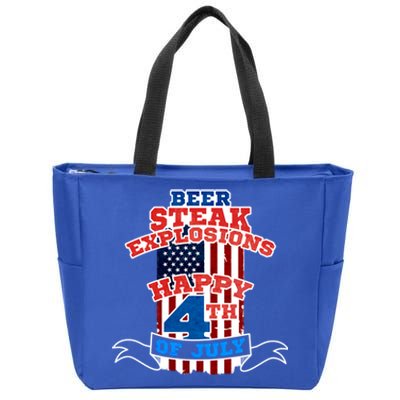 Beer Steak Explosions Happy 4th Of July Patriotic Day Gift Zip Tote Bag