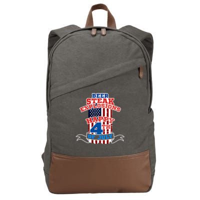 Beer Steak Explosions Happy 4th Of July Patriotic Day Gift Cotton Canvas Backpack