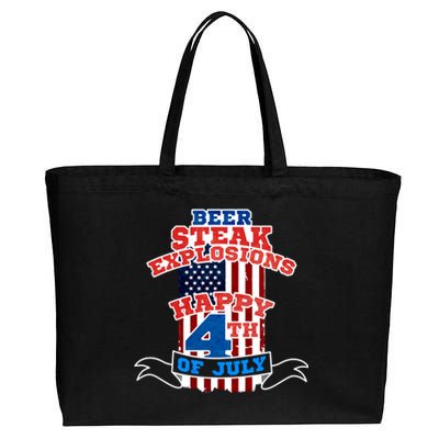 Beer Steak Explosions Happy 4th Of July Patriotic Day Gift Cotton Canvas Jumbo Tote