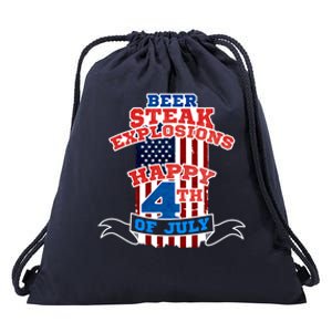 Beer Steak Explosions Happy 4th Of July Patriotic Day Gift Drawstring Bag