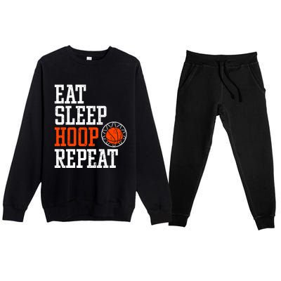 Basketball Saying - Eat Sleep Hoop Repeat Premium Crewneck Sweatsuit Set