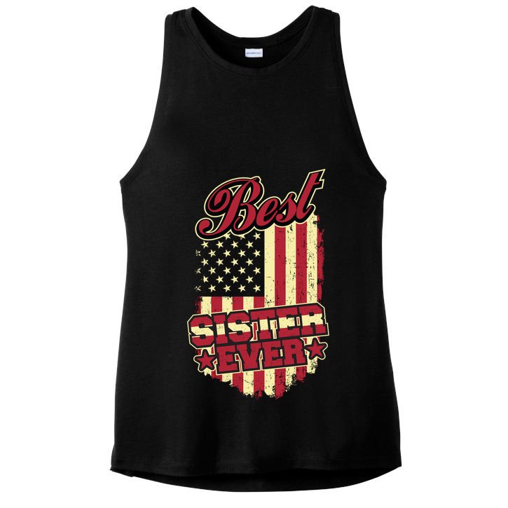 Best Sister Ever Patriotic Sis Vintage American Flag Usa Cute Gift Ladies PosiCharge Tri-Blend Wicking Tank