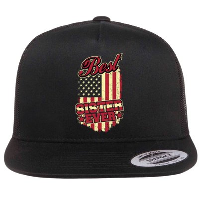 Best Sister Ever Patriotic Sis Vintage American Flag Usa Cute Gift Flatbill Hat