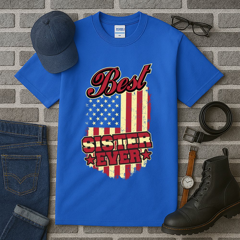 Best Sister Ever Patriotic Sis Vintage American Flag Usa Cute Gift Tall T-Shirt