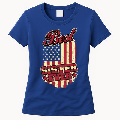 Best Sister Ever Patriotic Sis Vintage American Flag Usa Cute Gift Womens T-Shirt