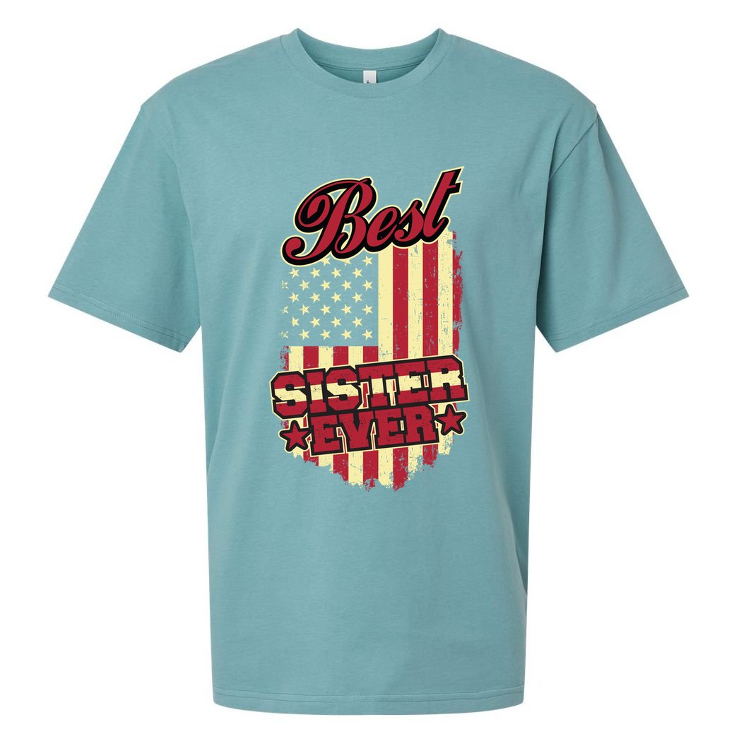 Best Sister Ever Patriotic Sis Vintage American Flag Usa Cute Gift Sueded Cloud Jersey T-Shirt