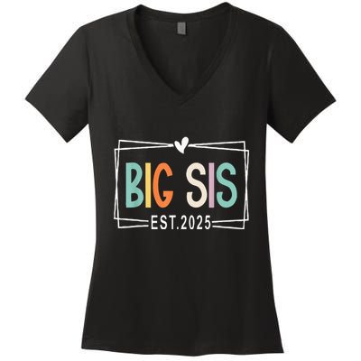 Big Sister Est 2025 Promoted To Big Sis 2025 Big Sis To Be Women's V-Neck T-Shirt