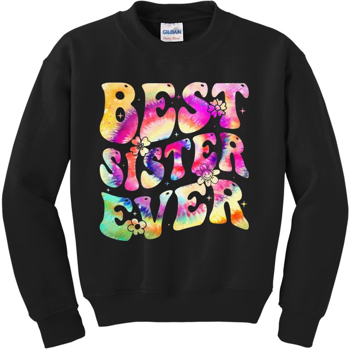 Best Sister Ever Mother's Day Tie Dye Groovy Kids Sweatshirt