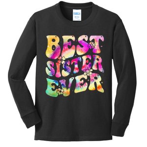 Best Sister Ever Mother's Day Tie Dye Groovy Kids Long Sleeve Shirt