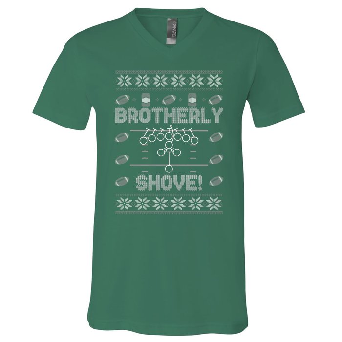 Brotherly Shove Eagles Nick Sirianni Ugly Christmas Sweater V-Neck T-Shirt