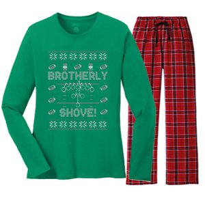 Brotherly Shove Eagles Nick Sirianni Ugly Christmas Sweater Women's Long Sleeve Flannel Pajama Set 