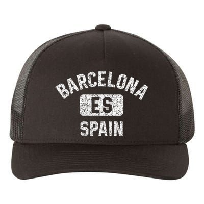 Barcelona Spain ES Gym Style Distressed White Print Yupoong Adult 5-Panel Trucker Hat