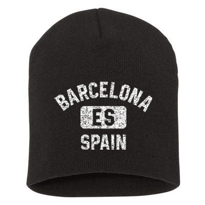 Barcelona Spain ES Gym Style Distressed White Print Short Acrylic Beanie