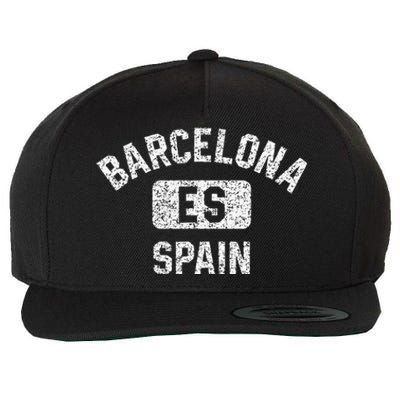 Barcelona Spain ES Gym Style Distressed White Print Wool Snapback Cap