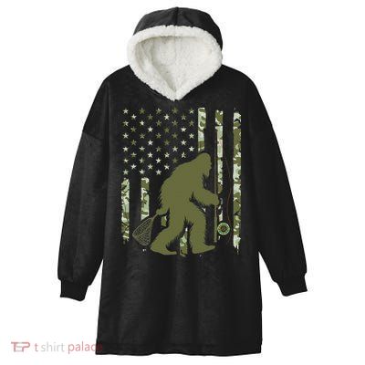 Bigfoot Sasquatch Fly Fishing American Flag Camo Vintage Hooded Wearable Blanket