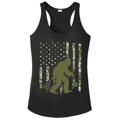 Bigfoot Sasquatch Fly Fishing American Flag Camo Vintage Ladies PosiCharge Competitor Racerback Tank