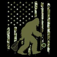 Bigfoot Sasquatch Fly Fishing American Flag Camo Vintage Womens T-Shirt