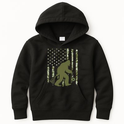 Bigfoot Sasquatch Fly Fishing American Flag Camo Vintage Kids Hoodie