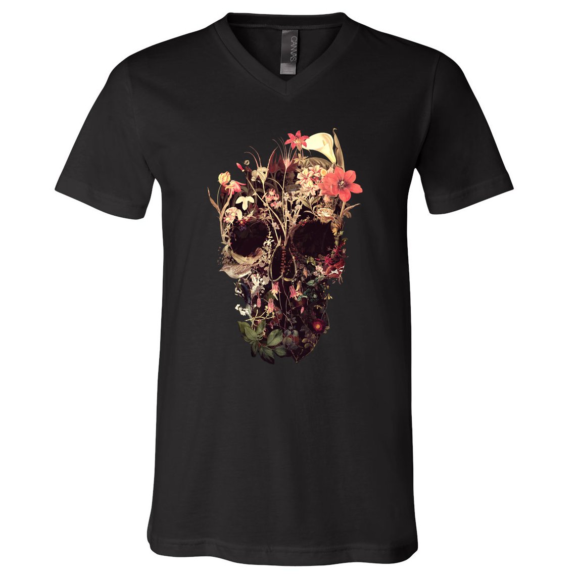 Bloom Skull Flower V-Neck T-Shirt