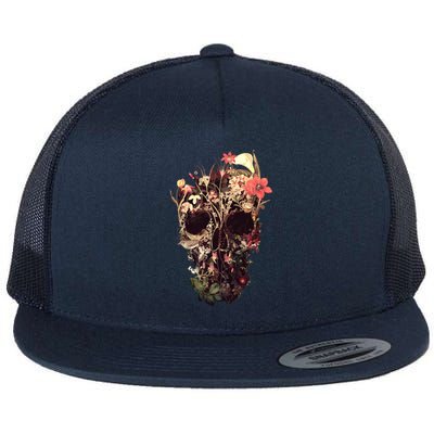 Bloom Skull Flower Flat Bill Trucker Hat