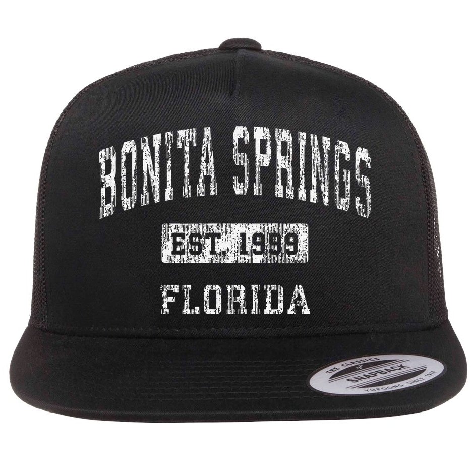 Bonita Springs Florida Fl Vintage Established Flat Bill Trucker Hat