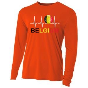 Belgium Soccer Funny Gift Belgium Flag Soccer Cooling Performance Long Sleeve Crew