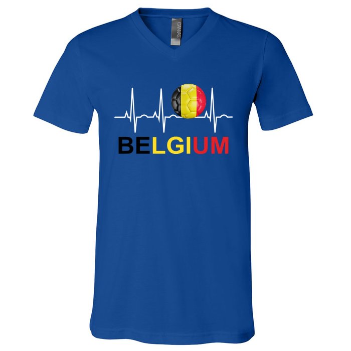 Belgium Soccer Funny Gift Belgium Flag Soccer V-Neck T-Shirt