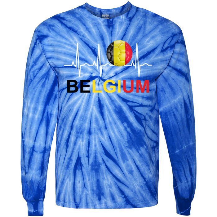 Belgium Soccer Funny Gift Belgium Flag Soccer Tie-Dye Long Sleeve Shirt