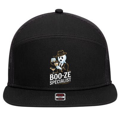 Booze Specialist Funny Ghost For Halloween Party Lovers 7 Panel Mesh Trucker Snapback Hat