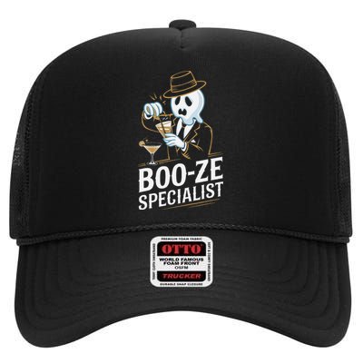 Booze Specialist Funny Ghost For Halloween Party Lovers High Crown Mesh Back Trucker Hat