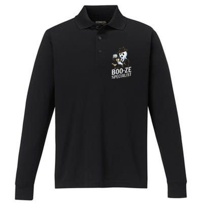 Booze Specialist Funny Ghost For Halloween Party Lovers Performance Long Sleeve Polo