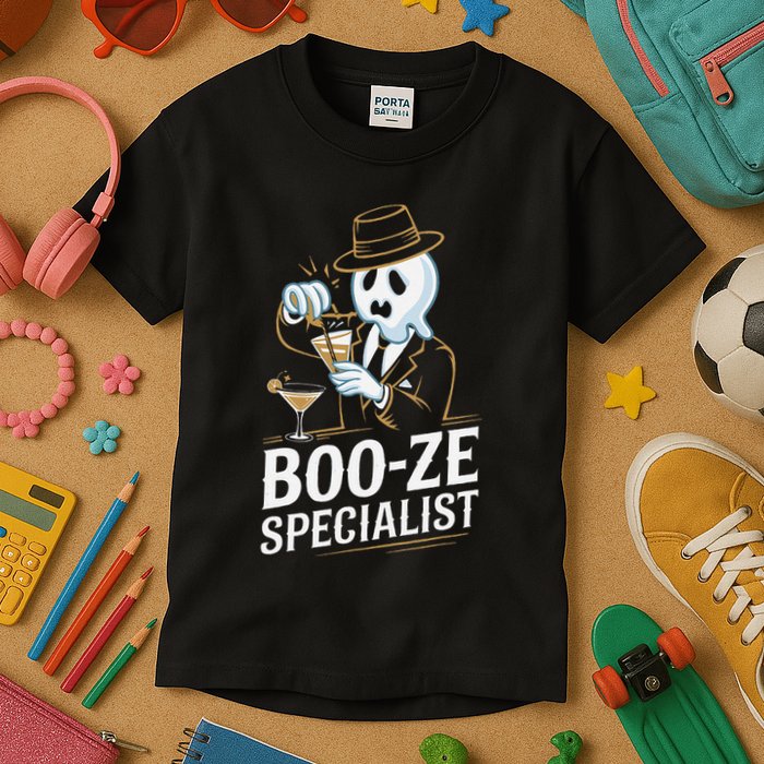 Booze Specialist Funny Ghost For Halloween Party Lovers Kids T-Shirt