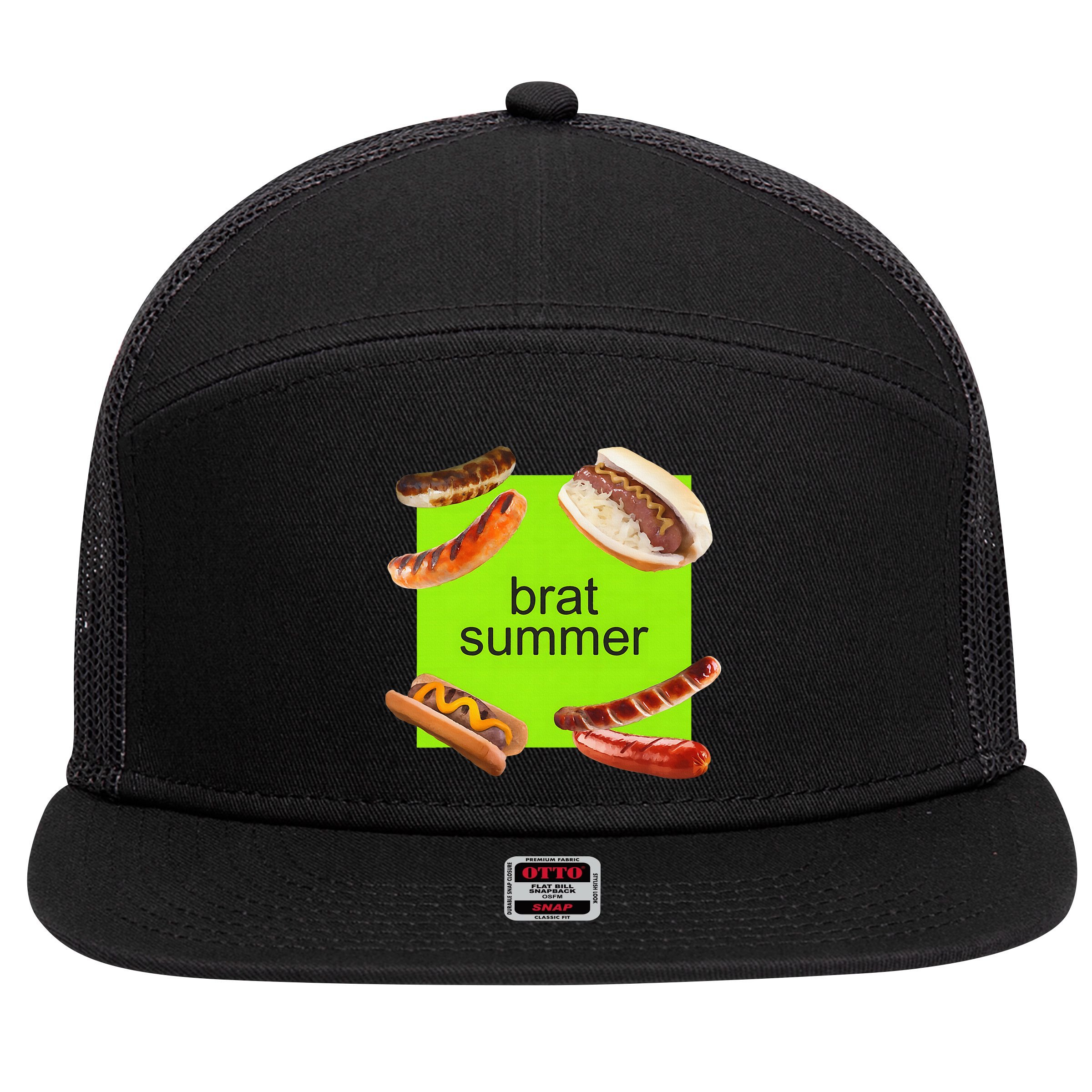Brat Summer Funny Hot Dog Bratwurst Summer 7 Panel Mesh Trucker Snapback Hat