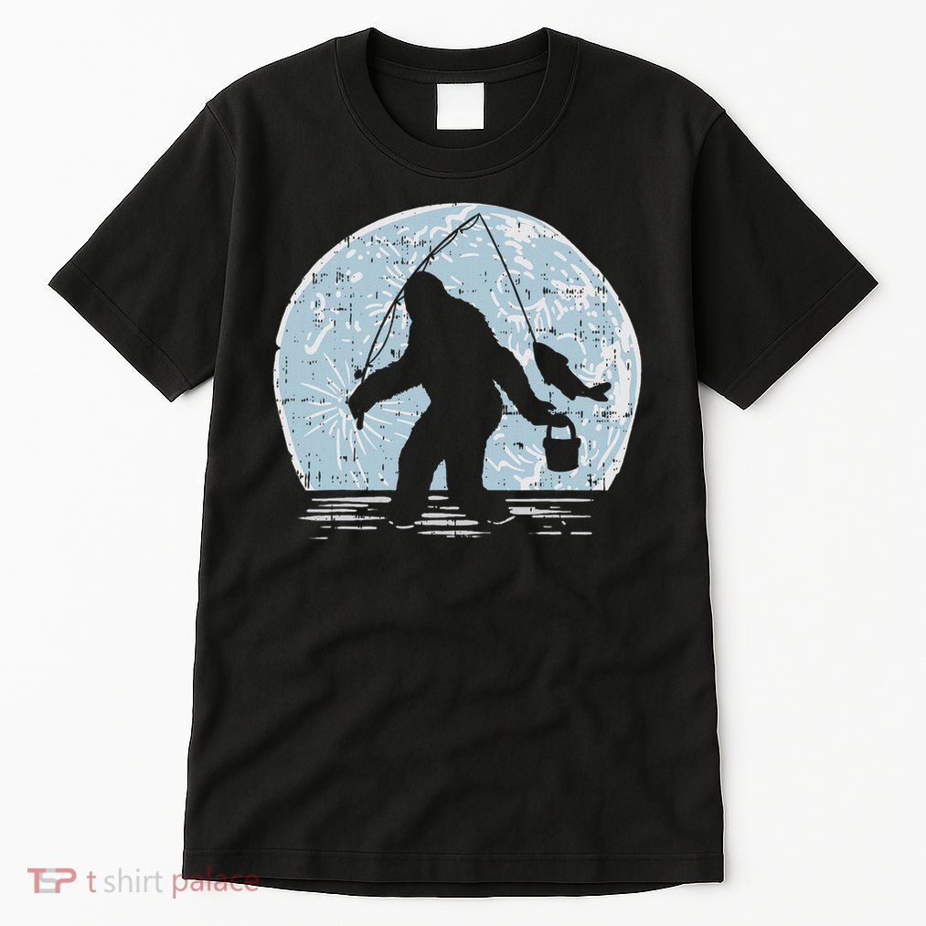 Bigfoot Sasquatch Fishing Moon Funny Fisherman Angler Gift Tall T-Shirt