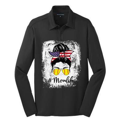 Bleached Softball Fastpitch Mom Life Messy Bun Silk Touch Performance Long Sleeve Polo